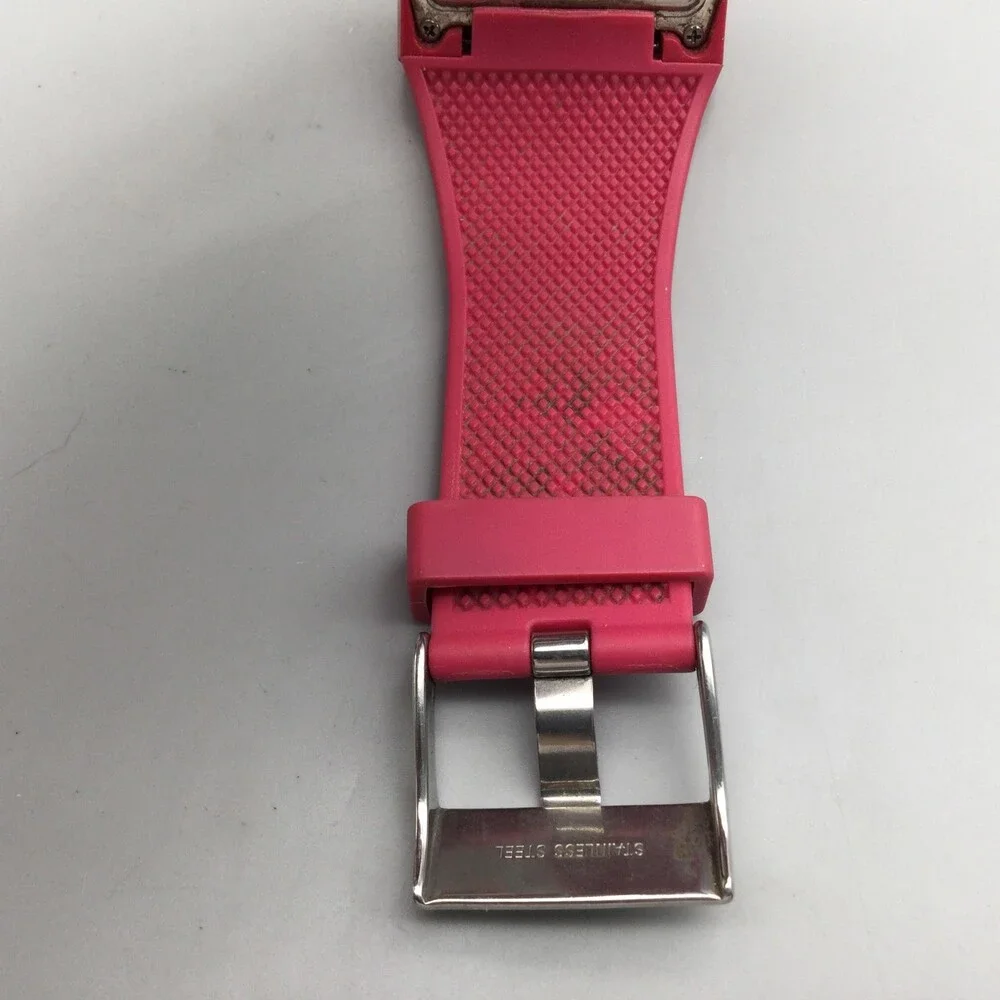 Diesel Womens Watch 38mm Black Digital Pink Rubber Backlight DZ7133 New Battery